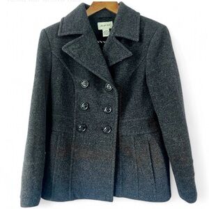 St. John’s Bay Wool Cashmere Peacoat XS Charcoal Gray Double Breasted Jacket EUC